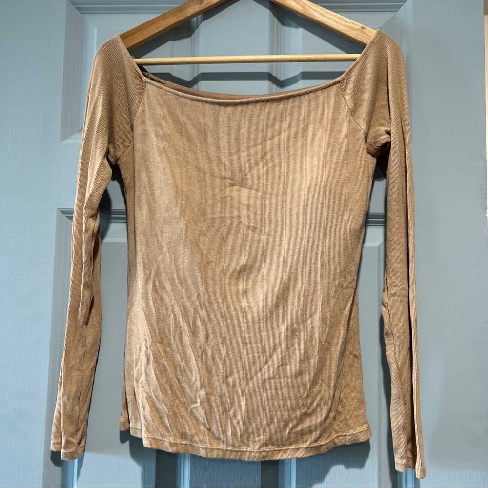KN Klassy Network Top Womens XL Beige Long Sleeve Ribbed